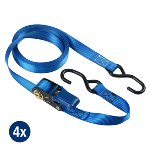 Set of 4 ratchet tie downs 5m with S hooks - colour : blue I
